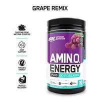 Optimum Nutrition Amino Energy + Uc-Ii Collagen, Vitamin C for Immune Support, Grape Remix, 30 Servings