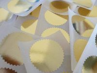 Minilabel Mini Sticker Pack Of 24, 42mm Serrated Edge , Shiny Gold , Certificate Wafer Company Seal Labels , Stickers For Embossing , Legal and Awards