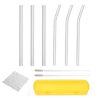 VKTECH 7" Reusable Glass Straws 3 Straight 3 Bent Drinking Straws Healthy, Eco-Friendly, BPA Free, with 2 Cleaning Brush (Clear)