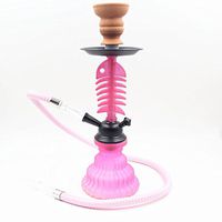11' Single Hose Fishbone Stem Hookah Shisha Glass Bong - Pink w/Hose & Tongs