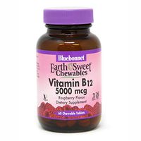 Bluebonnet Earth Sweet Vitamin B-12 5000 mcg Chewable Tablets, Raspberry, 60 Count