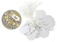 Set of 45 - Decorative Tags with Strings Attached - Prestrung Pretty Tags - Fancy Tags - Elegant Mini Tags for Favors - Price Tags - Labeling Tags - Swing Tags - Bulk Value Pack (White)