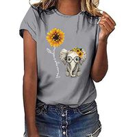 Futurelove ⭐ Women's Sunflower+Elephant Shirts, Girls Printed Casual Short Sleeve Blouses Print Tops Plus Size T-Shirt