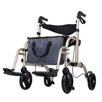 Rollator Walker Transport Chair Lightweight Aluminium Walking Mobility Aid for Elderly Seat and Detachable Storage Bag Adjustable Height,Brass