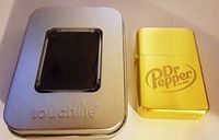 Doctor Dr. Pepper Promo Flip Top Lighter with Etched Logo and Window tin case