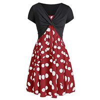 Womens Vintage Short Sleeve Midi Dresses Polka Dot Bow Knot Bandage Suit Summer Casual Cover Ups Straps A-Line Mini Tshirt Dress Loose Swing Flowy Pleated Floral Sun Dress