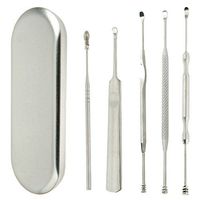 Set Ears Wax Removal Tools of 5pcs 410 Stainless Steel Ear Curettes Picks Earpicks Earwax Skid Resistant Removers for Hygiene Treatments, Care and Cleaning with Box for Storing