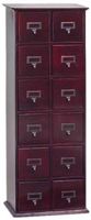Leslie Dame Solid Oak Library Card File Media Cabinet, 12 Drawers, Cherry