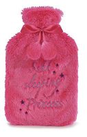 2 Litre Hot Water Bottle with Soft Furry Slogan Cover (Pink - Sleeping Princess)