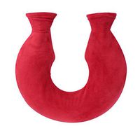OLizee® 1.6L U-Shaped Neck PVC Odour Free Hot Water Bag with Fleece Cover and Clamp(Red)