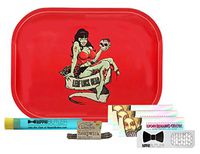 Lion Rolling Circus 1 1/4 Ultra Thin Rolling Papers, Randy's Hemp Wick, Hippie Butler Grinder Card, KewlTube, with Leaf Lock Gear Mini Tray (Zombie Pin-up)- 6 Item Bundle