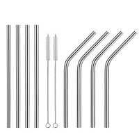 Gouraml Set of 8 Stainless Steel Metal Straws Long 8.5 Inch 0.24 Inch Diameter Reusable Straws For 30Oz Tumblers Rumblers Cold Beverage (4 Straight+4 Bent+2 Brushes)