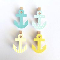 Sweet Thymes Yellow Blue Anchor Clothespin | Don't Say Baby Shower Decoration l Nautical | Polka Dots Clips Pin Party Favors Gift Tag Wedding Diaper Cake