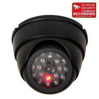 VideoSecu Dome Surveillance Security Dummy Imitation Camera Fake Security Camera Simulated Infrared IR LED Fake Camera with Blinking Light CCTV Surveillance, Security Warning Sticker AA3