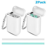 Emoly Reusable Silicone Straws, Portable Collapsible Drinking Straw with Travel Case & Cleaning Brush - 2 Pack, Gary+Teal