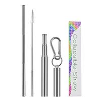 Jomo Metal Straws with Case Collapsible Telescopic Reusable Straws Portable Stainless Steel Metal Drinking Straw with Case Cleaning Brush Keychain (1, silver)