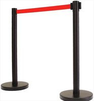 VIP Crowd Control 1301 14 in. Flat Base Black Post Cover Retractable Belt Stanchion - 13 ft. Red Belt
