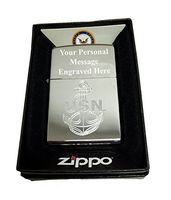 Zippo Custom Lighter - U.S. Navy Laser Engraving with Anchor Logo - Regular High Polish Chrome Free Engraving - Gifts for Him, for Her, for Boys, for Girls, for Husband, for Wife, for Them
