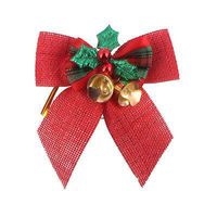 KIMTAN 12pcs Delicate Bowknot Bows with Small Bells DIY Bows Craft Christmas Tree Decoration Christmas Bow Tie (red2)
