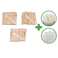 LIQUIDATION disposable wooden cutlery utensil set w PAPER STRAWS IN RESEALABLE BAG - 400 pack: 100 Spoons 100 Forks 100 Knives 100 Straws. Perfect for all occasions: wedding, baby shower, st patrick