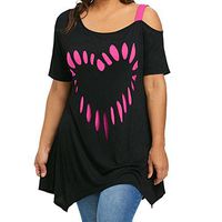 Meikosks Womens Plus Size Printing Tops Cold Shoulder Short Sleeve Blouses Loose T Shirt Hot Pink