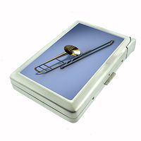 Perfection In Style Metal Cigarette Case with Built in Lighter Vintage Musical Instruments Design 015
