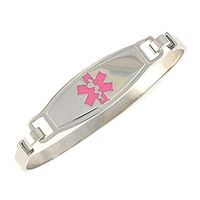 Women's Medical Alert ID Bracelet - Bangle, Custom Engraving Included, Stainless Steel - Pink, Size M/L