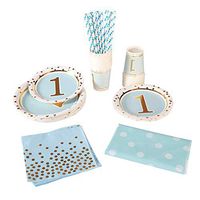 Disposable Paper Plates Party Supplies - Gold Metallic Foil Dots 20 Dinner Plates, 20 Dessert Plates, 20 Cups, 1pc Tablecloth,25 Straws & 20 Napkins for Birthday Wedding Party(106pcs),Blue