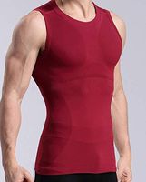 Men Body Shaper Tops Slimming Waist Underwear Vest Back Posture Corrector Control Abdomen,Red,M