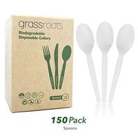 grassroots 100% Compostable Cutlery Pack - Large Disposable Durable Utensils (Spoons 150 Pcs)