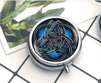 Blue triquetra Keychain,Triquetra Keychain,Celtic triangle Keychain,Celtic knot Celtic art Keychain pill box/pill case-Round pill box/case- Three-compartment pill box/pill case Everyday Gift Key Chain