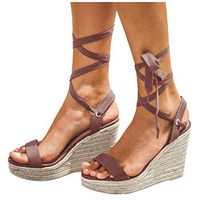 Cenglings Wedge Sandals,Women Plus Size Open Toe Espadrilles Leopard Print Platform Shoes Lace Up Ankle Strap Slingback Sandals(Brown,43)
