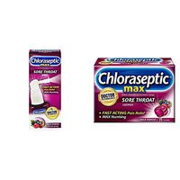 Chloraseptic Max Sore Throat Spray | Wild Berries | 1 Fl Oz (Pack of 1) and Chloraseptic Max Strength Lozenges, Wild Berries, 15 Count