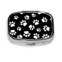Pill Box Case Paw Print White Black Travel Medicine Organizer Arthritis Friendly BPA Free Separate Compartments For Hold Vitamins Cod Liver Oil Supplements Prescription Medication Portable Push Button