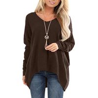 Meikosks Women's V Neck Long Sleeve Blouses Oversized T Shirt Solid Color Tops Loose Pullover Coffee