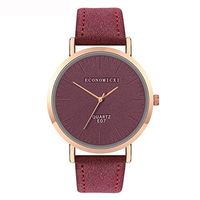 Fxbar Women Simple Quartz Analog Watch Comfortable Pu Leather Watches Durable Waterproof Minimalist Wrist Watch (Dark Red)