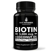 Biotin 5000mcg Vitamins with Organic Coconut Oil by Hair Thickness Maximizer. Hair Growth Vitamin Supplement for Men, Women. Made in USA. Combats Hair Loss and Thinning Hair. Vegetarian, Zero Gluten