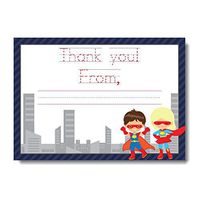 Superhero Thank You Notes for Kids, Boy and Girl Superhero Thank You Cards, Superhero Stationery Set, Thank You Card with Superheroes | Includes 12 Flat Note Cards and Envelopes