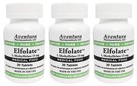 Elfolate® 15mg 3 Pack L-Methylfolate Methyl Folate Methylfolate Medical Food Supplement Doctor Recommended Professional Strength Active Pure Potent 30 Tablets