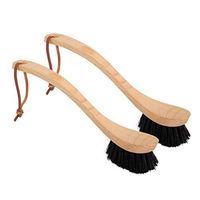 Redecker Curved Dish Brush, Set of 2, Dark Horsehair Bristles, Oiled Beechwood Handle, 9-1/4 inches, Made in Germany