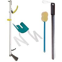Sammons Preston Hip Kit 6, Includes 24" Foam Handle Shoe Horn, 26" Economy Reacher, Flexible Sock & Stocking Aid, & Long Contoured Scrub Sponge, 4-Item Self-Care Pack for Those with Trouble Bending