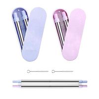 Telescopic Drinking Straws 2 Pack,Pink&Blue,Casda Stainless Steel Collapsible Straw with Case and Brush Tool Eo-friendly Foldable Straws for Outdoor Party