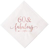 Crisky 60 and Fabulous Cocktail Napkins Rose Gold for Women 60th Birthday Decorations, 60th Birthday Bevergae Dessert Table Supplies, 50Pcs, 3-Ply