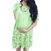 Jeash Maternity Pregnancy Women's Loose Short-Sleeved Ruffles Lace Dress Elegant Floral Hollow Skirts Sleepwear (M, Green)