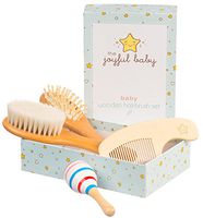 Baby Hair Brush and Comb Set - Wooden Hairbrush Kit for Grooming - Natural Soft Goat Hair Bristles for Newborn Cradle Cap - Baby Shower Gift Idea