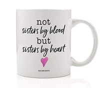 SISTERS BY HEART Coffee Mug Gift Idea for Best Dearest Friend Soul Sister by Choice Friends for Life Christmas Birthday Bridal Wedding Present for BFF Bestie 11oz Ceramic Tea Cup Digibuddha DM0795