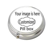 Cecillia Customize Personalized Piil Box Case Decorative Boxes Rectangular Pill Box Medicine Tablet Holder Wallet Organizer Case for Pocket or Purse (Silver Round)