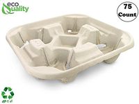 Pulp Fiber Cup Tray Biodegradable 4 Cup Carrier 75 Count by EcoQuality - Compostable, Recyclable - for Hot and Cold Drinks. Eco-Friendly and Stackable to Keep Coffee, Tea, Soda, Boba from Spilling