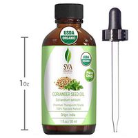 SVA Organics Coriander Seed Essential Oil Organic Certified with Dropper- 30 ml (1 fl. oz.) 100% Pure, Natural and Therapeutic Grade For Glowing Skin, Hair Strengthening, Aromatherapy & Massage