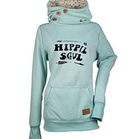 Alangbudu Women Tilted Button Turtleneck Loose Letter Blouse Long Sleeve Tops Casual Pullover Sweatshirt Tunic w Pocket Green